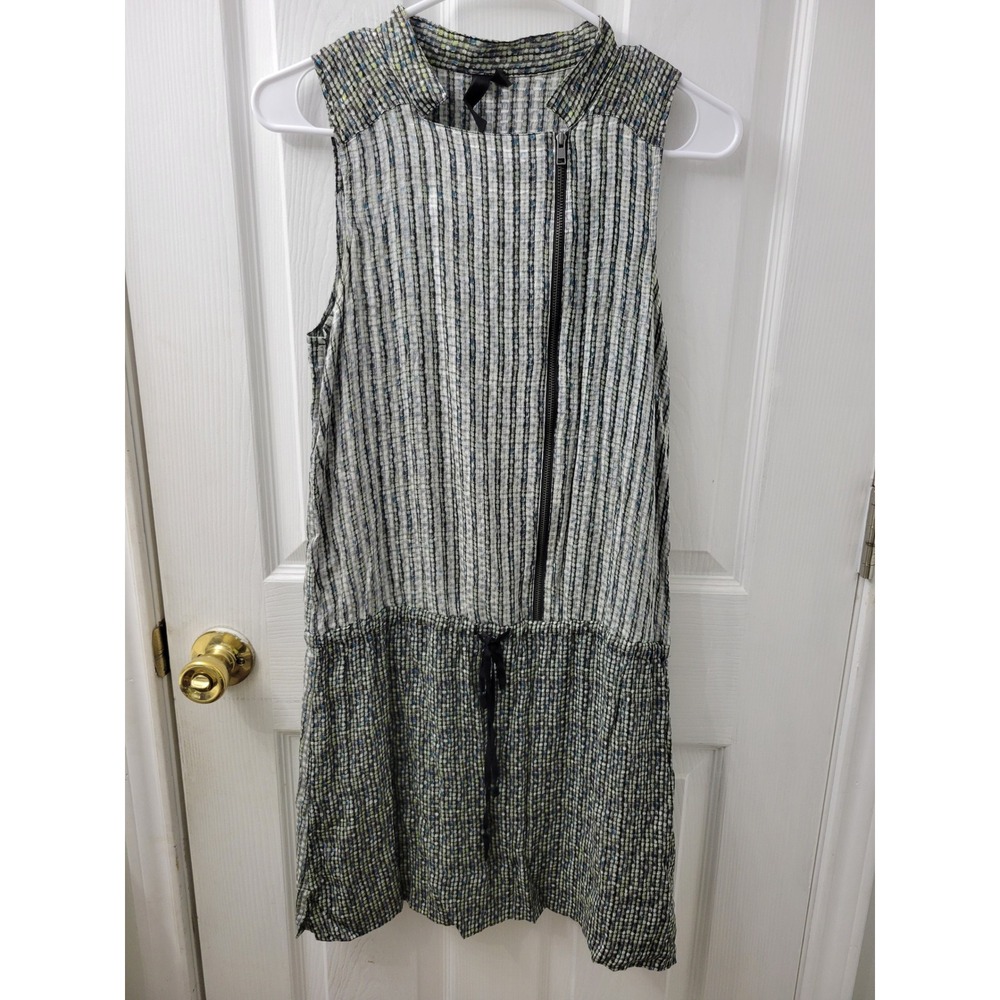 Edun Silk Blend Sleeveless Mixed Media Zip Front Drop Waist Dress Small